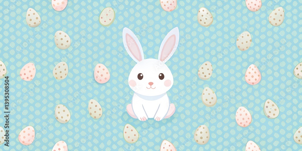 Cute easter rabbit surrounded by colorful eggs on a bright blue background for a cheerful spring celebration easter, rabbit, eggs, spring, background, wallpaper, colorful, cute, cheerful