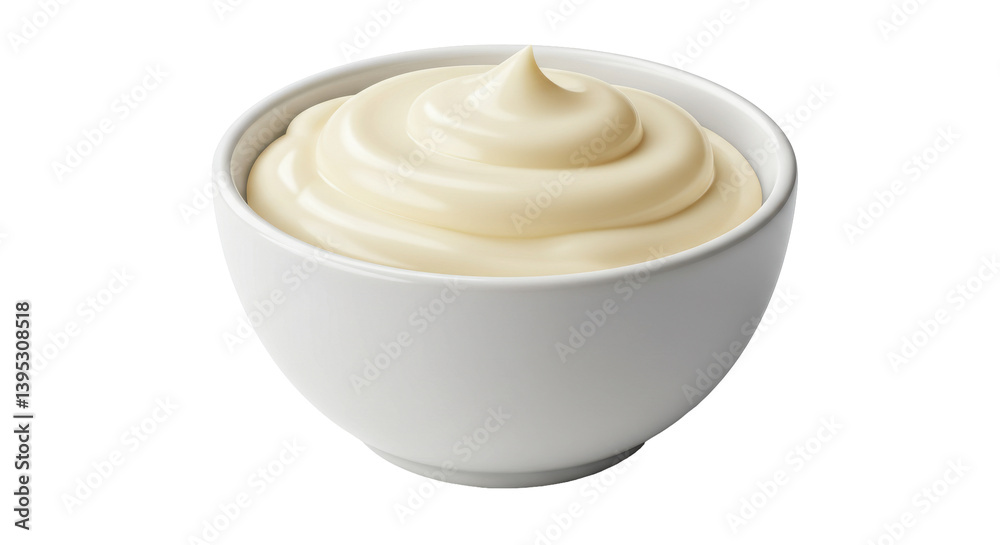 Creamy mayonnaise in a white bowl, highlighting its smooth texture and culinary appeal Creamy mayonnaise in a white bowl, highlighting its smooth texture and culinary appeal