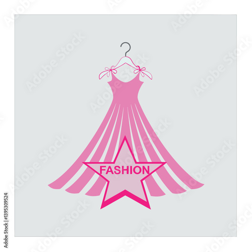 Elegant bridal fashion vector illustration of a pink wedding dress gown with flower bouquet design.