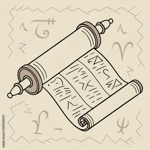 Ancient scroll background with carved math symbols