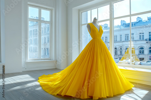 Stunning yellow gown dress design for sale elegant fashion apparel formal wear designer wedding party attire