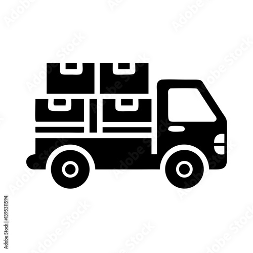 Delivery truck carrying cargo in black silhouette style  