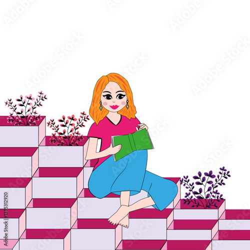 Mujer sentada leyendo un libro.