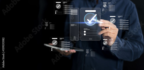 Success in business measured by completed checklist, client tick on quality form, marked choice survey feedback technology usage and structured questionnaire result