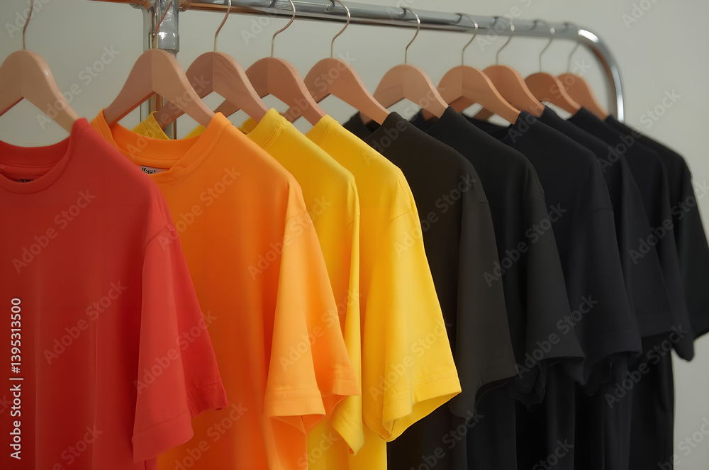 Obraz premium Assorted T-Shirts in Retail Clothing Rack Display, Generative AI