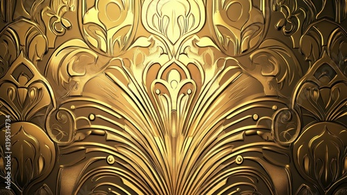 Elegant gold ornate floral pattern background with an embossed effect.