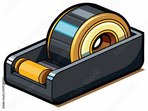 vector illustration of a sleek black tape dispenser with a roll of clear tape, isolated on a white background