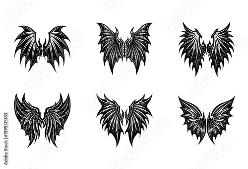 Magic & Madness Wing Vector Bundle – Balanced angelic and demonic wings for high-concept visual storytelling and fantasy merch.

