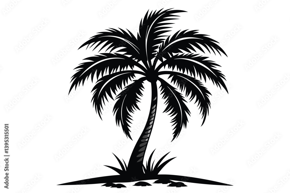 Fototapeta premium Silhouette Tropical Palm Tree with Detailed Fronds 