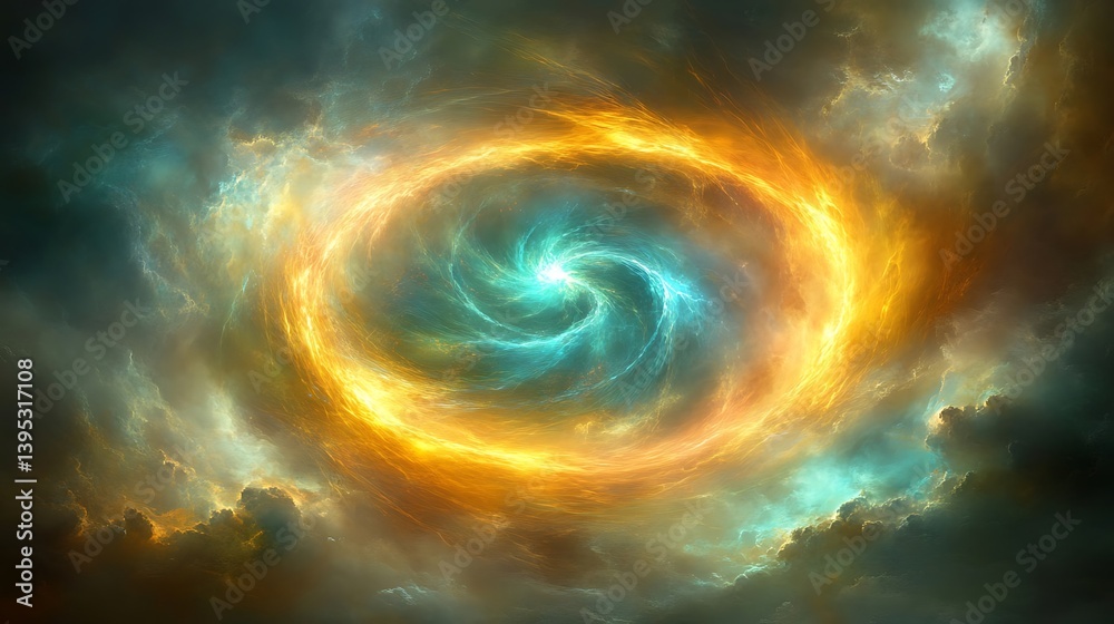 Obraz premium A swirling vortex of celestial fire and ice in a cosmic storm.