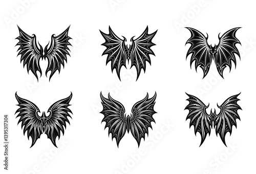 Halo & Horns Vector Wing Set – Includes light, airy angel wings and torn, jagged demon wings for celestial and cursed design work.