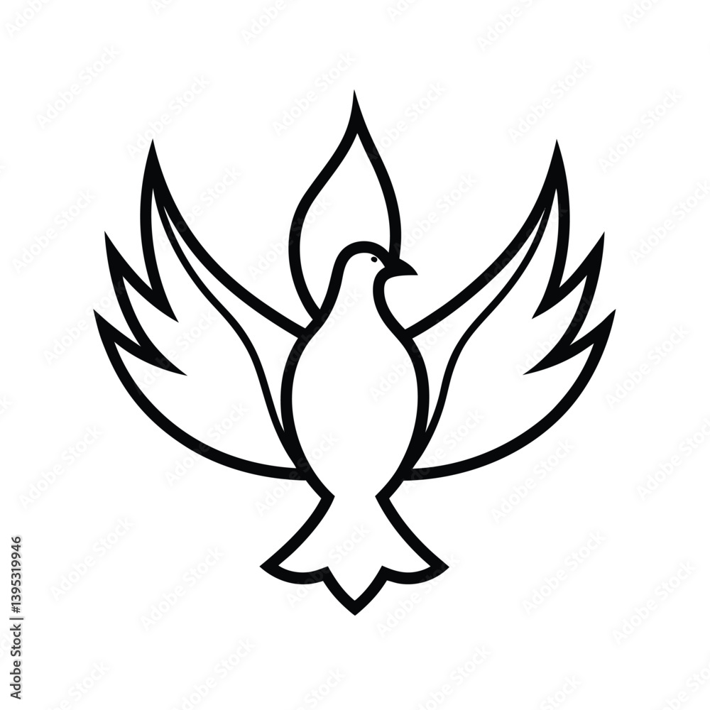 Obraz premium Simple Outline of a Dove with Three Flames Beneath