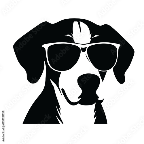 Beagle dog with Glasses vector black silhouette print design
