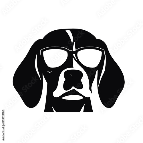Beagle dog with Glasses vector black silhouette print design