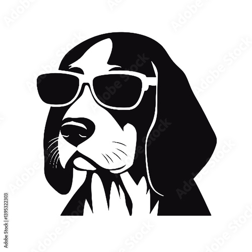 Beagle dog with Glasses vector black silhouette print design