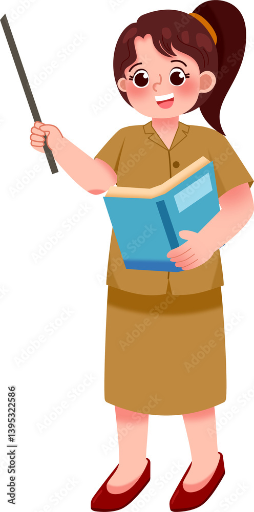 Smiling Girl Teacher with Pointer and Textbook Smiling Girl Teacher with Pointer and Textbook