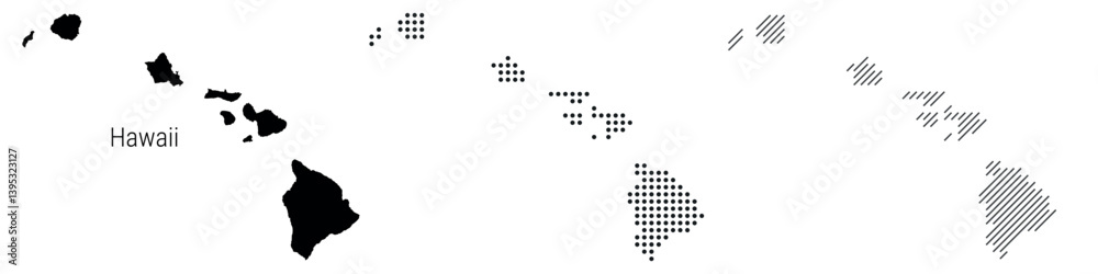 Hawaii silhouette map and two patterns of dots and slanted lines. Flat vector illustration isolated on white Hawaii silhouette map and two patterns of dots and slanted lines. Flat vector illustration isolated on white