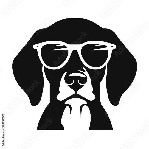 Beagle dog with Glasses vector black silhouette print design