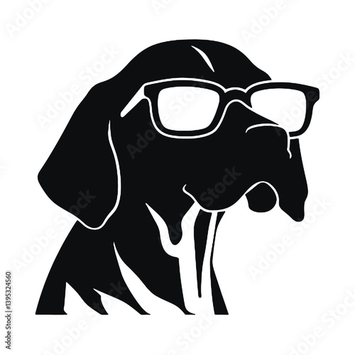 Beagle dog with Glasses vector black silhouette print design