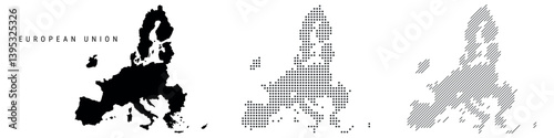 European Union silhouette map and two patterns of dots and slanted lines. Flat vector illustration isolated on white