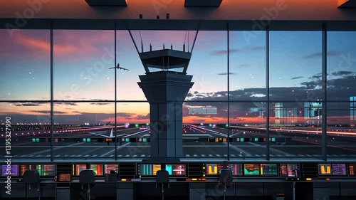 Airport Control Tower at Sunset: Air Traffic Management
