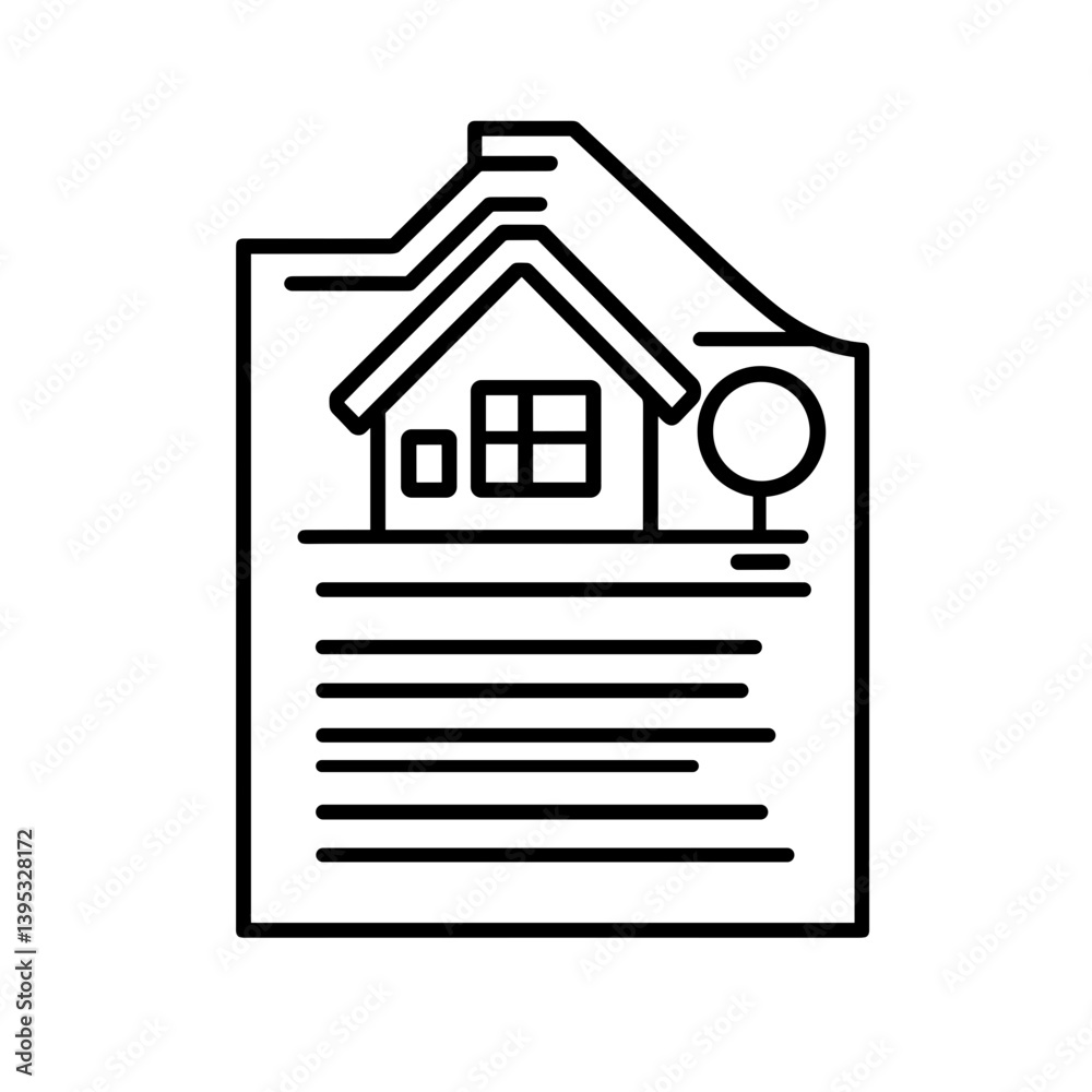 Real estate document with a house illustration and details on a clean, minimalist background Real estate document with a house illustration and details on a clean, minimalist background