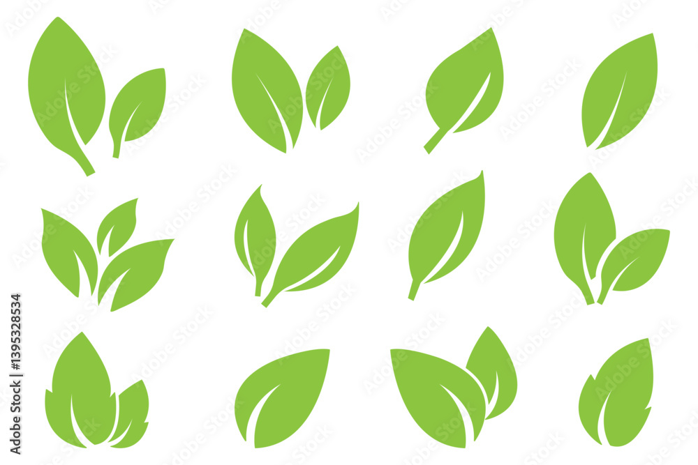 Naklejka premium Leaf icons set ecology nature element, green leafs icon set. environment and nature eco sign. Fill Leaves icon isolated background. Collection of green leaf. Elements design for natural, eco design.
