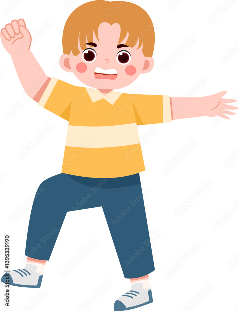 Joyful Boy in Yellow Shirt Celebratory Pose, Cartoon Illustration Joyful Boy in Yellow Shirt Celebratory Pose, Cartoon Illustration