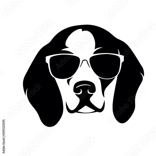 Beagle dog with Glasses vector black silhouette print design