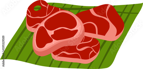 Raw Meat Slices on Green Mat for Idul Adha Celebration