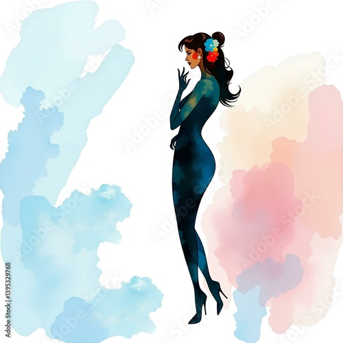 Abstract art poster. Mid century decor Matisse inspired, contemporary female silhouette shape. Vector illustration	