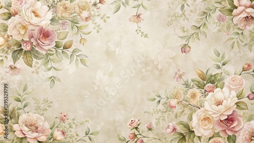 Elegant Pastel Floral Border Design on Antique Paper Texture