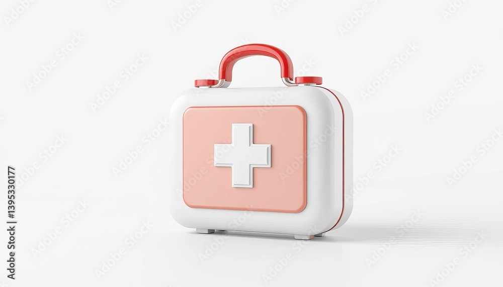 Fototapeta premium Pastel Pink And White First Aid Kit 3D Rendering