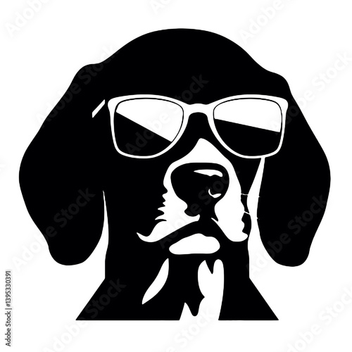 Beagle dog with Glasses vector black silhouette print design