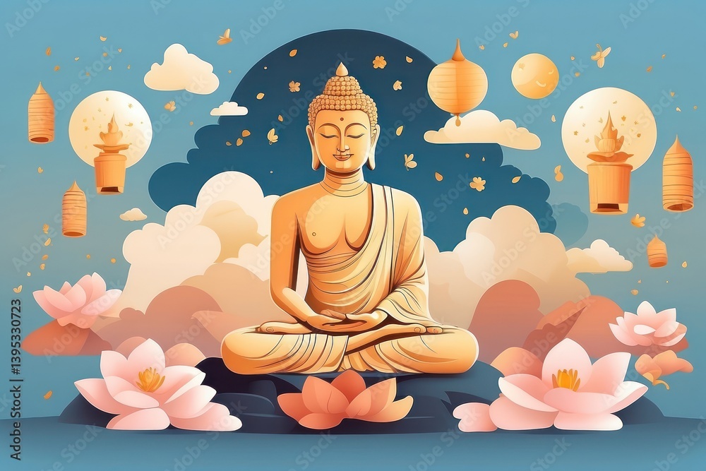 Flat vector illustration of Vesak Day celebration