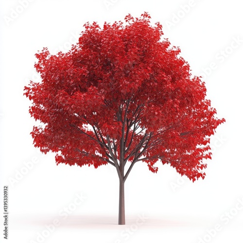 Vivid red tree against white background
