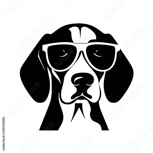 Beagle dog with Glasses vector black silhouette print design
