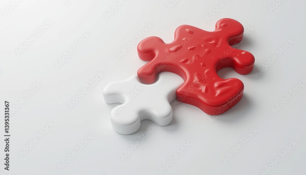 Obraz premium Red And White Puzzle Pieces Interlocking On White Background