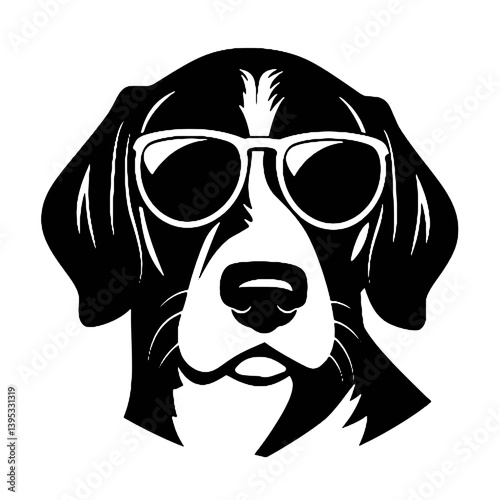 Beagle dog with Glasses vector black silhouette print design