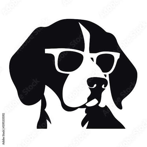 Beagle dog with Glasses vector black silhouette print design