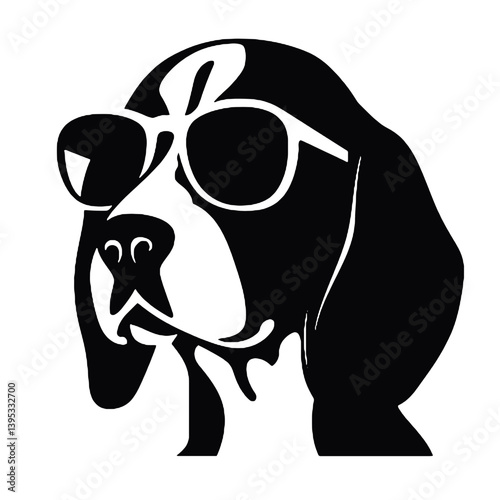 Beagle dog with Glasses vector black silhouette print design