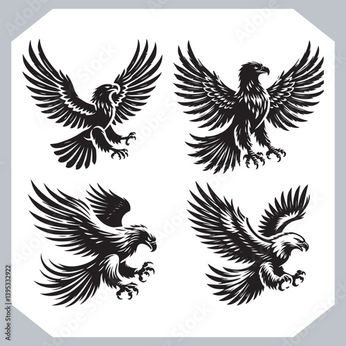 Obraz na płótnie Flying Eagle Silhouette Vector Collection for Print and Digital Use w salonie