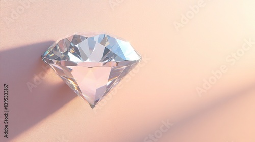 Obraz na płótnie A frameless glass diamond with beveled edges, delicately floating on a light pink wall, creating a sleek, minimalist effect. w salonie