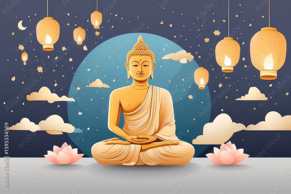 Flat vector illustration of Vesak Day celebration