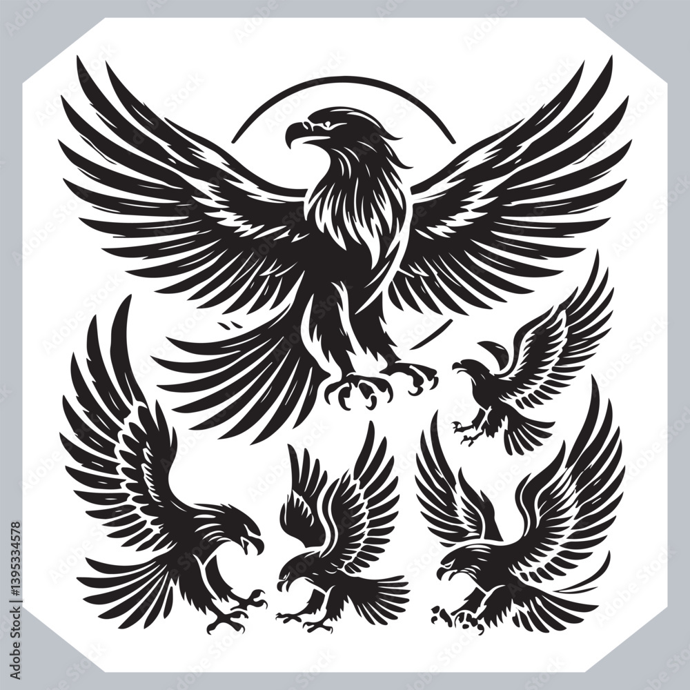 Flying Eagle Silhouette Vector Collection for Print and Digital Use