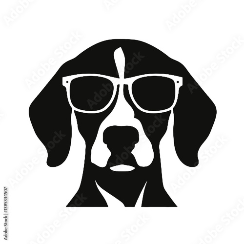 Beagle dog with Glasses vector black silhouette print design
