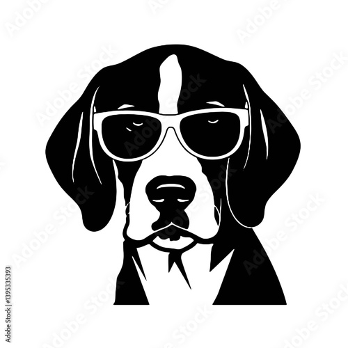 Beagle dog with Glasses vector black silhouette print design