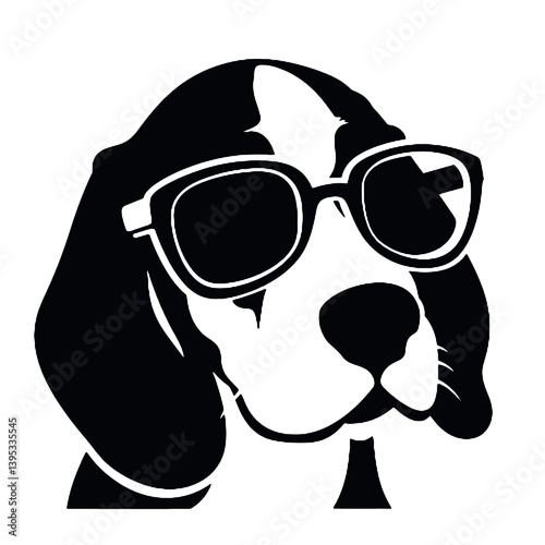 Beagle dog with Glasses vector black silhouette print design