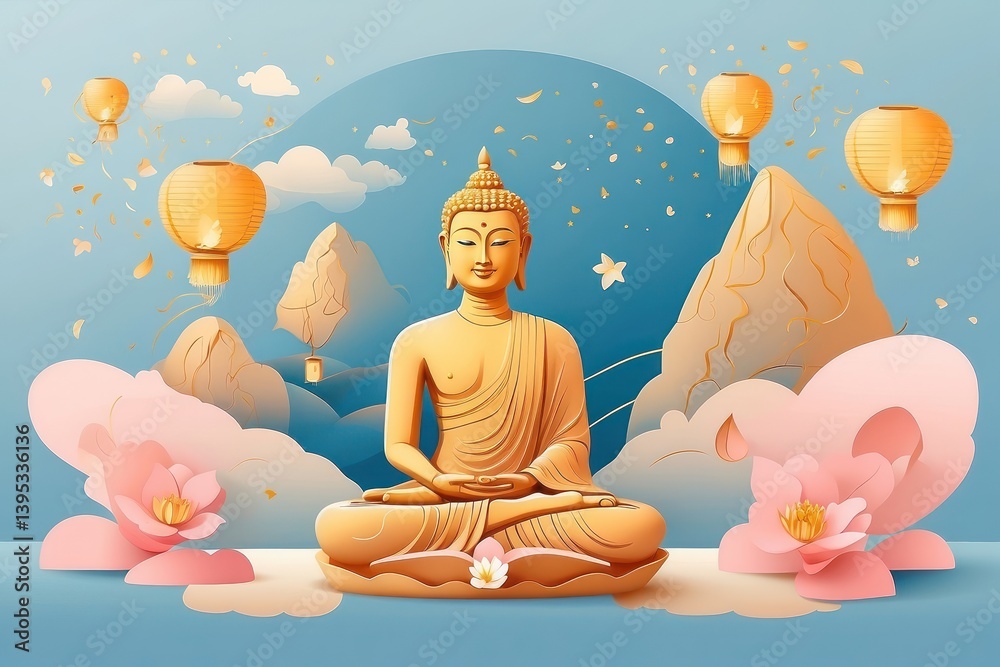 Flat vector illustration of Vesak Day celebration