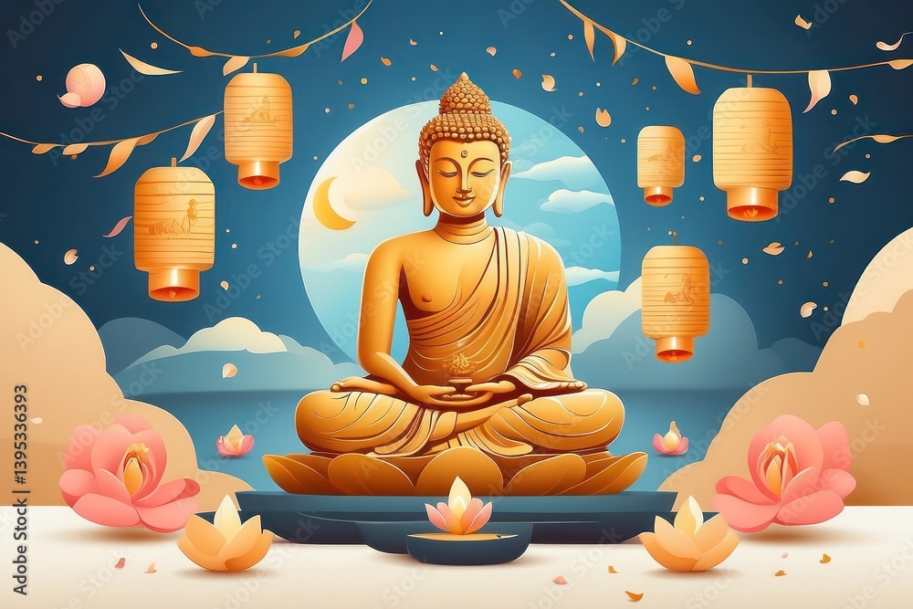 Flat vector illustration of Vesak Day celebration